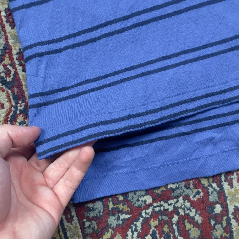 VTG 90s Polo Ralph Lauren L Blue Striped Short Sleeve Cotton Polo Shirt Red Pony